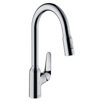 Dřezová baterie Hansgrohe Focus s vytahovací sprškou, 2 proudy chrom 71820000