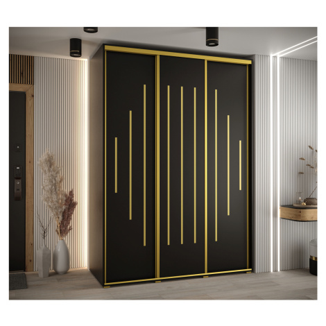 Šatní skříň YVONA 12 - 180/60 cm, černá / zlatá