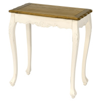 Estila Provence vyřezávaný příruční stolek Preciosa v krémově bílé barvě s přírodně hnědou desko