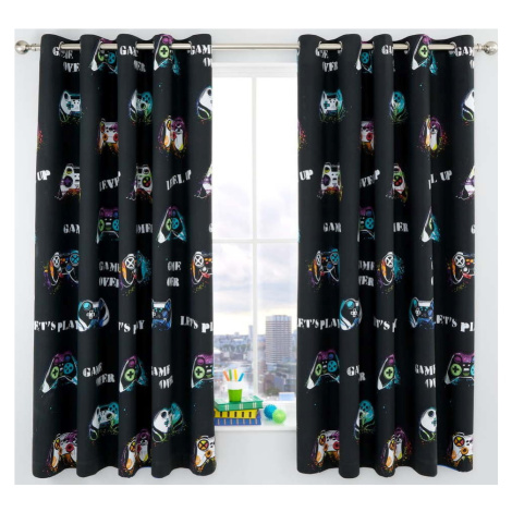 Černý/modrý dětský závěs 2 ks 168x183 cm Game Over – Catherine Lansfield