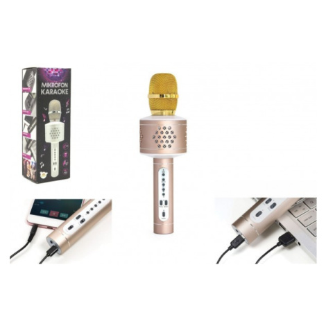 Mikrofon karaoke Bluetooth zlatý na baterie s USB kabelem v krabici 10x28x8,5cm Teddies