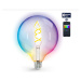 SMART BLUETOOTH LED žárovka E27 G125 4.9W 4xCOB Filament RGBW 470lm, RGB + Teplá bílá