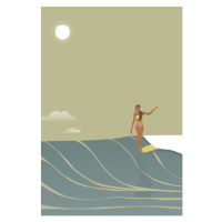 Ilustrace Surfer girl full moon retro style vector, LucidSurf, 26.7 × 40 cm