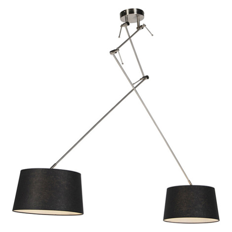 Závěsná lampa s lněnými odstíny černé 35 cm - ocel Blitz II QAZQA