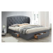 Manželská postel 160x200 cm čalouněná šedou látkou s úložným prostorem a roštem KN1236