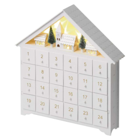 LED adventní kalendář dřevěný, 35x33 cm, 2x AA, vnitřní, teplá bílá, časovač EMOS