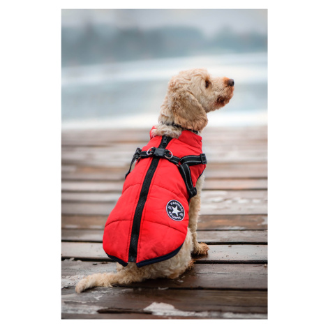 Vsepropejska Achar zimní bunda pro psa s postrojem Barva: Červená, Délka zad (cm): 49, Obvod hru