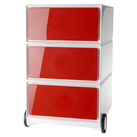 Paperflow Pojízdný kontejner easyBox®, 3 zásuvky, červená / bílá
