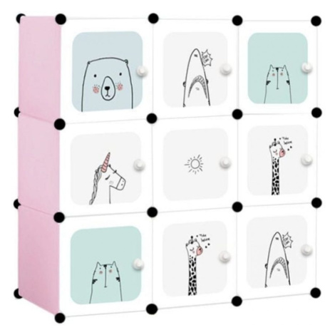 ECO TOYS Modulační skříň/regál na hračky Eco Toys zvířátka - bílá/mátová/růžová ECOTOYS