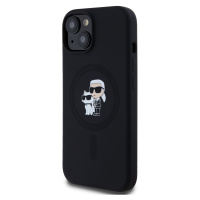 Zadní kryt Karl Lagerfeld Liquid Silicone Karl and Choupette Magsafe pro Apple iPhone 15, černá