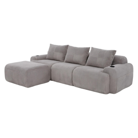 OKWISH MODULÁRNÍ pohovka 268/174/80 cm světle šedá z manšestru s držákem nápojů a boční kapsou
