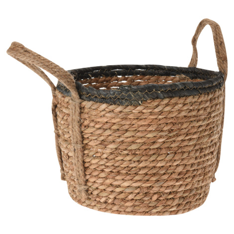 H&L Košík z mořské trávy Rona (33x33x27cm) – velký, kulatý s ušima, přírodní/černý