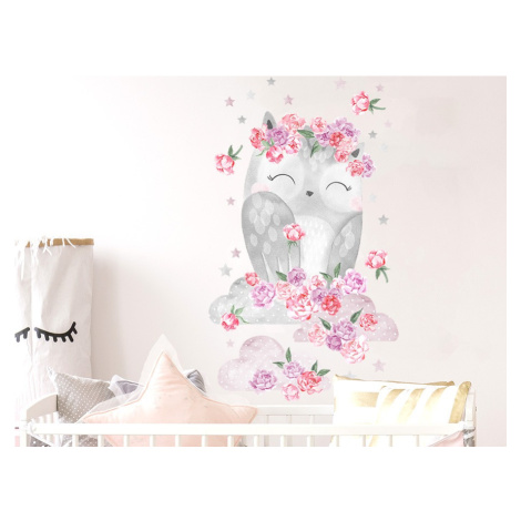 Pastelowe Love Nálepka na zeď - zvířátka - spící sova barva: růžová