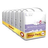 MONPERI PANTS Kalhotky plenkové jednorázové L (8-14 kg) 120 ks - Mega Pack