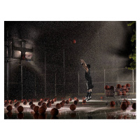 Fotografie Man shooting basketball at night in, Adam Weiss, 40x30 cm