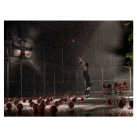 Fotografie Man shooting basketball at night in, Adam Weiss, 40 × 30 cm