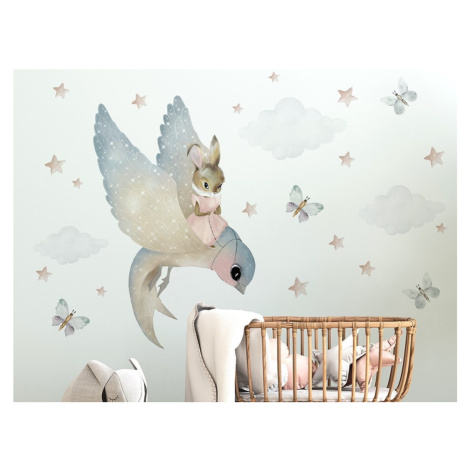 DEKORACJAN Nálepka na zeď - Králičí holčička na vlaštovce