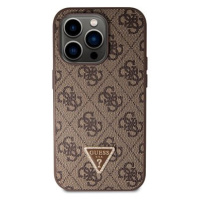 Guess PU 4G Strass Triangle Metal Logo Zadní Kryt pro iPhone 15 Pro Brown