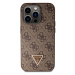 Guess PU 4G Strass Triangle Metal Logo Zadní Kryt pro iPhone 15 Pro Brown