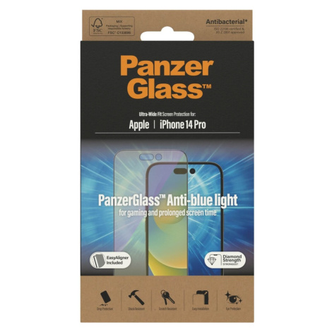 PanzerGlass™ Ultra-Wide Fit iPhone 14 Pro s Anti-BlueLight vrstvou a instalačním rámečkem