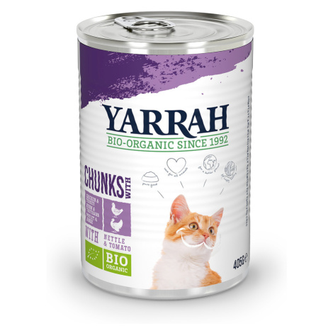 Yarrah Bio kousky 24 x 405 g ve výhodném balení - bio kuře & bio krocan s bio kopřivou a bio raj