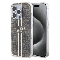 Pouzdro Guess IML 4G Gold Stripe zadní kryt Apple iPhone 15 PRO Brown