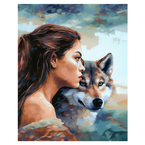 Obrazy na stěnu - Spojenectví ženy a vlka Rozměr: 40x50 cm, Rámování: vypnuté plátno na rám