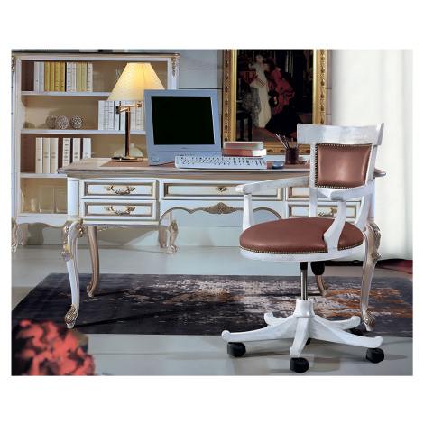 Estila Luxusní rustikální pracovní židle Leslie na kolečkách s koženým opěradlem a sedákem 87 cm