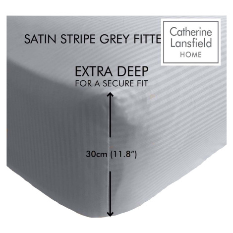 Šedé napínací prostěradlo 135x190 cm Satin Stripe - Catherine Lansfield