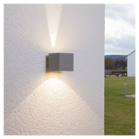Lucande Stříbrné LED venkovní nástěnné světlo Jarno kostka
