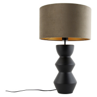 Designová stolní lampa sčerným sametovým stínítkem taupe se zlatem 35 cm - Alisia