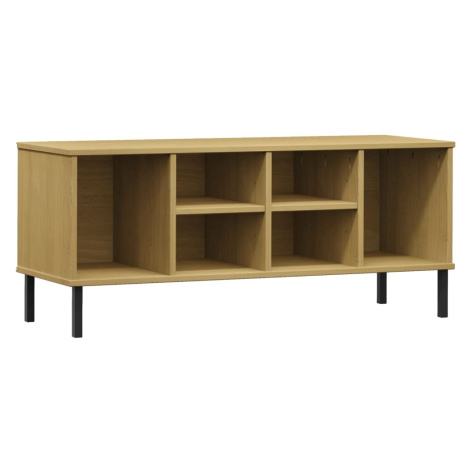 vidaXL Botník s kovovými nohami hnědý 106x35x45 cm masivní dřevo OSLO