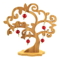 AMADEA Dřevěný 3D strom s ptáčky a červenými jablky, masivní dřevo, výška 20 cm
