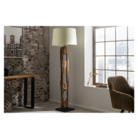 Estila Moderní designová stojací lampa Adelise v etno stylu s dřevěnou podstavou as bílým stínít