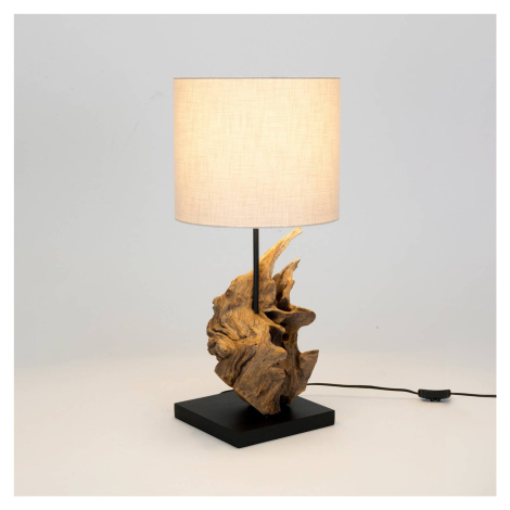 Holländer Stolní lampa Filicudi, béžová/dřevěná barva, výška 60 cm, plátno J. Holländer