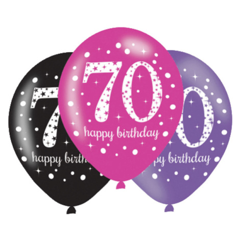 Balónky latexové Sparkling Happy Birthday růžové "70" 27,5 cm 6 ks Amscan