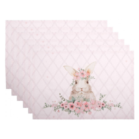 Sada 6 bavlněných prostírání se vzorem velikonočního zajíčka a květinového věnce Floral Easter B Clayre & Eef