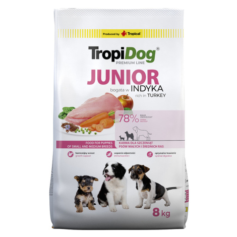 Tropidog Premium Junior Small & Medium s krocaním a rýží - výhodné balení: 2 x 8 kg
