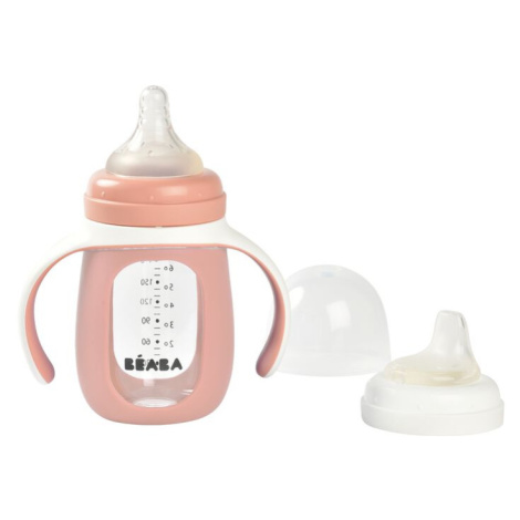 Beaba kojenecká láhev skleněná 2v1 se silikonovou ochranou Pink 210 ml