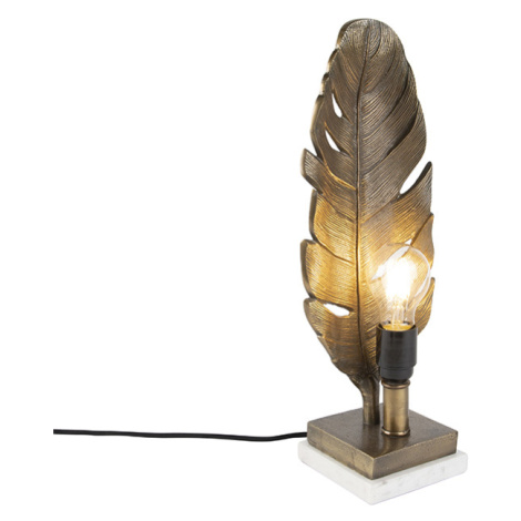 Art deco stolní lampa bronzová s mramorovou základnou - Leaf QAZQA