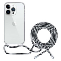 Spello Crossbody kryt se šňůrkou pro iPhone 15 Plus  transparentní / černo-bílá šňůrka
