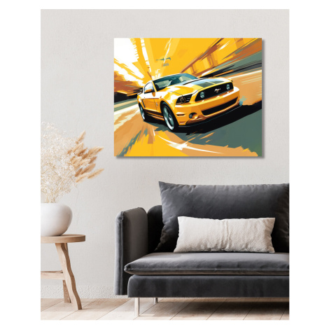 Obrazy na stěnu - Rychlý žlutý Mustang Rozměr: 80x100 cm, Rámování: vypnuté plátno na rám