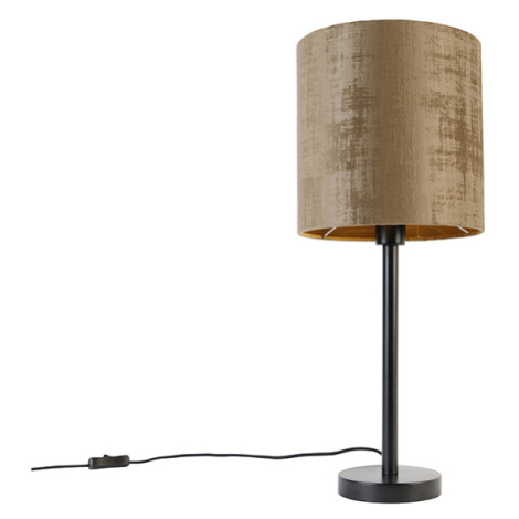 Moderní stolní lampa černá se stínidlem hnědá 25 cm - Simplo QAZQA
