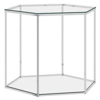 SHUMEE Konferenční stolek stříbrný 60 × 53 × 50 cm nerezová ocel a sklo, 289039