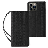 Magnet Strap Case iPhone 14 Plus flip cover peněženka mini lanyard stand black