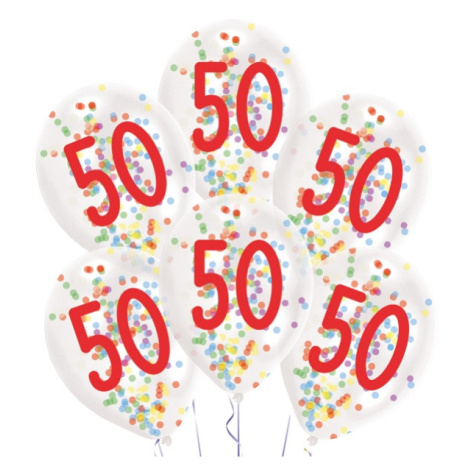 Balónky latexové transparentní s konfetami "50" 27,5 cm 6 ks Amscan