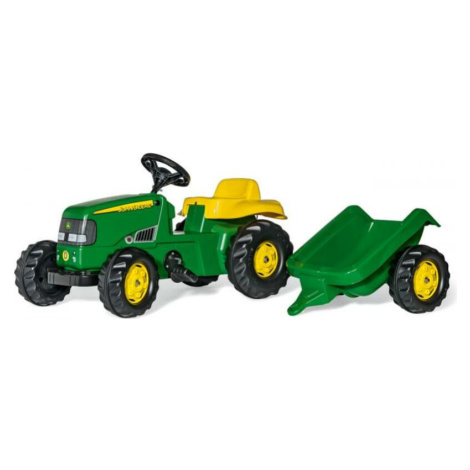 Rollytoys Šlapací traktor Rolly Kid J. Deere s vlečkou - zelený