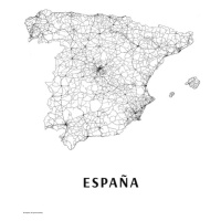 Mapa Španělsko black & white, (30 x 40 cm)