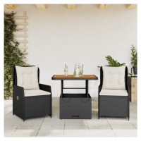 vidaXL 3dílný bistro set s poduškami černý polyratan