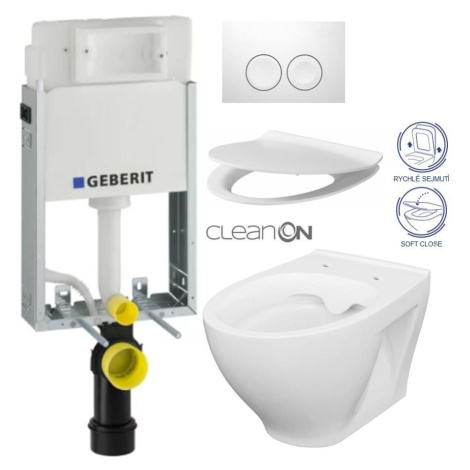 GEBERIT KOMBIFIXBasic vč. bílého tlačítka DELTA 21 + WC CERSANIT CLEANON MODUO + SEDÁTKO 110.100